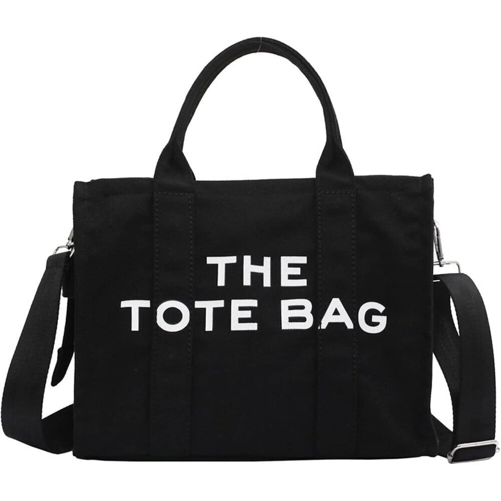 Women Black Personalized Canvas Crossbody Tote Bags with Zipper Mini Top-Handle